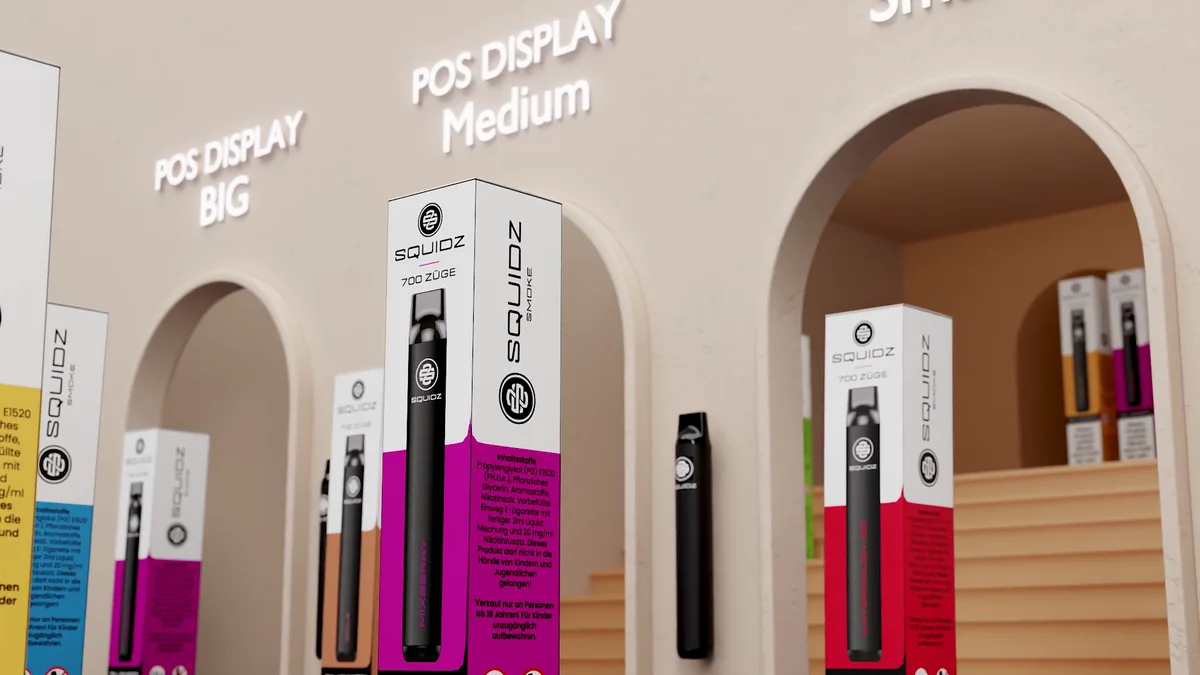 Squidz POS Display — Ein Retail-POS-Film, in dem Packaging, Display-Architektur und Kamerarhythmus ein Produktsystem in einen räumlichen Markenmoment verwandeln.